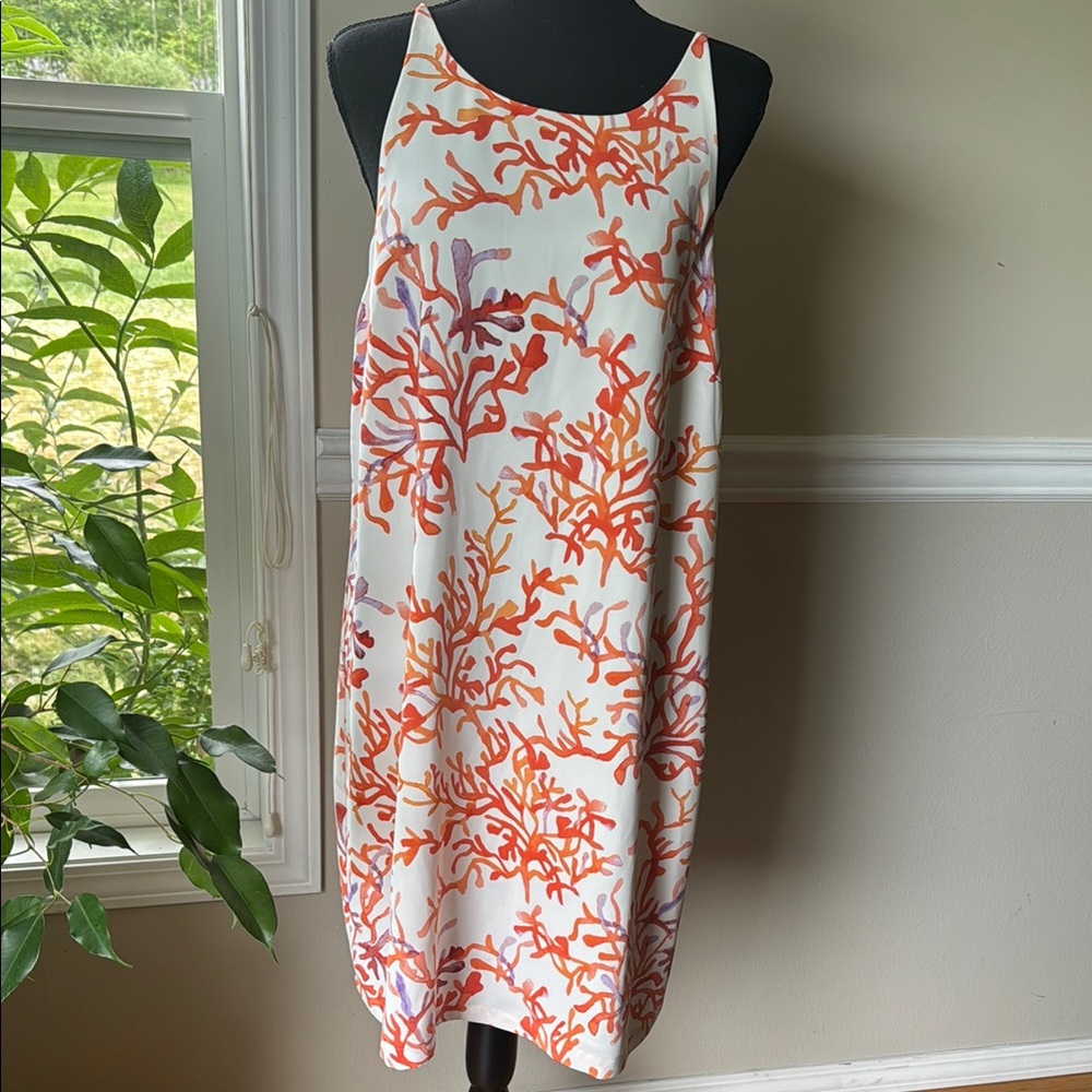 Cooper & Ella Shoulder Strap Abstract Coral Print Dress Women’s Size XL